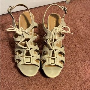City Classified Cream Lace-Up Sandals